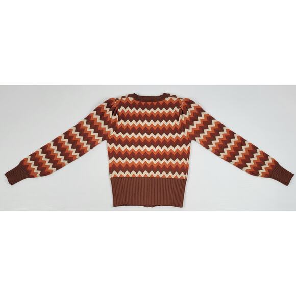 NWT Unique Vintage Retro Boho‎ Multi Brown Chevron Cardigan Sweater Womens XS/2 - Picture 2 of 9
